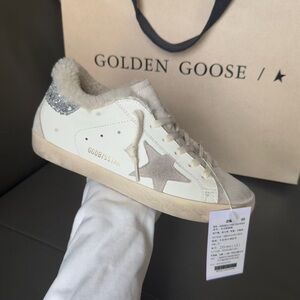 Golden Goose Women's Cream and Silver Star Sneakers